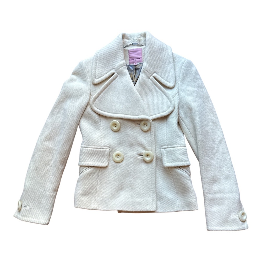 Ted Baker London Cream Virgin Wool Double Breasted Pea Coat Size 0 00177 58281